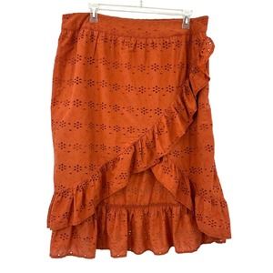 Ryegrass Eyelet Ruffle Skirt Orange Sierra Brown Plus size 1x
